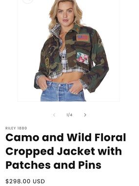 Riley Camo Cropped Jacket with Floral Patches